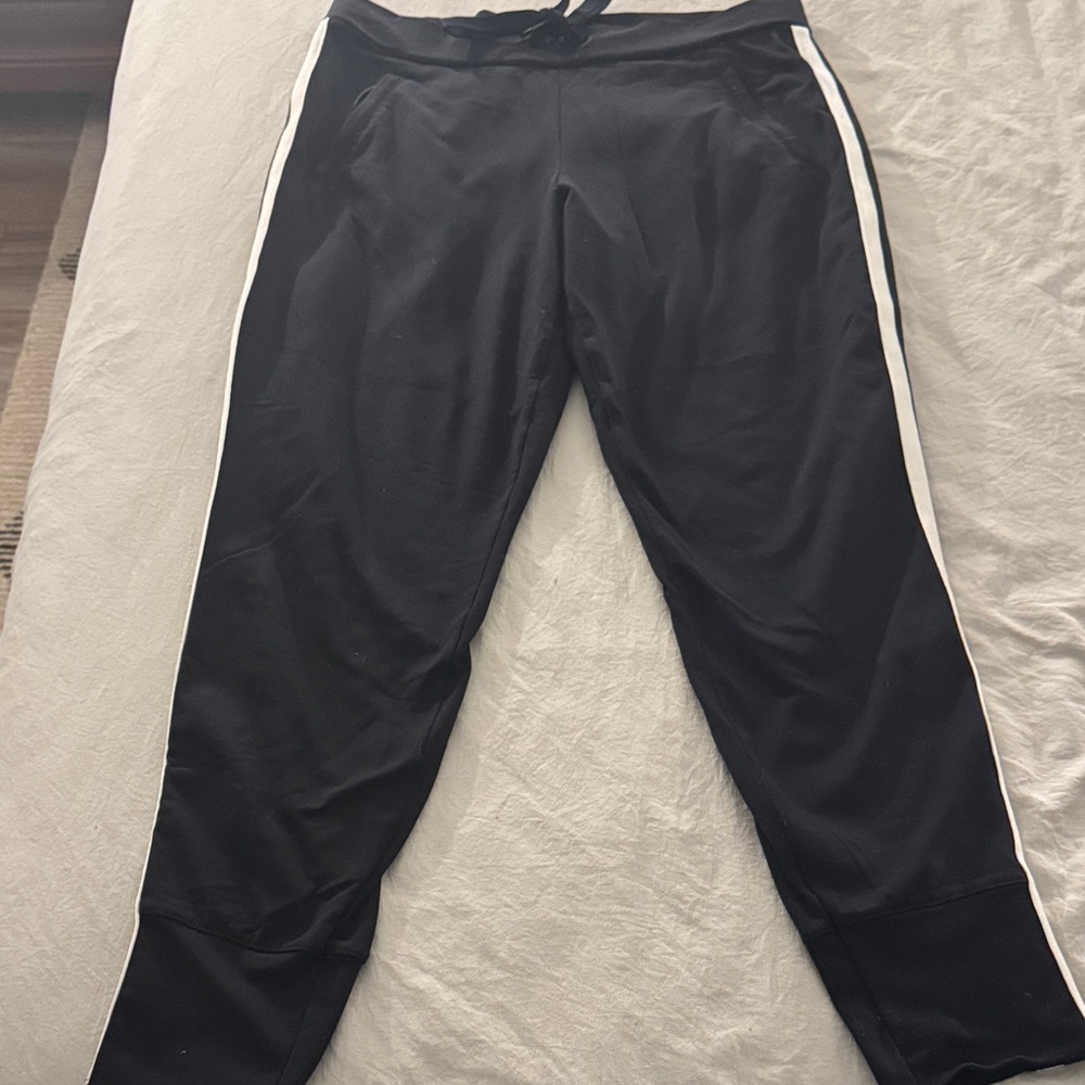 Athleta Black Track Pants with White Stripes